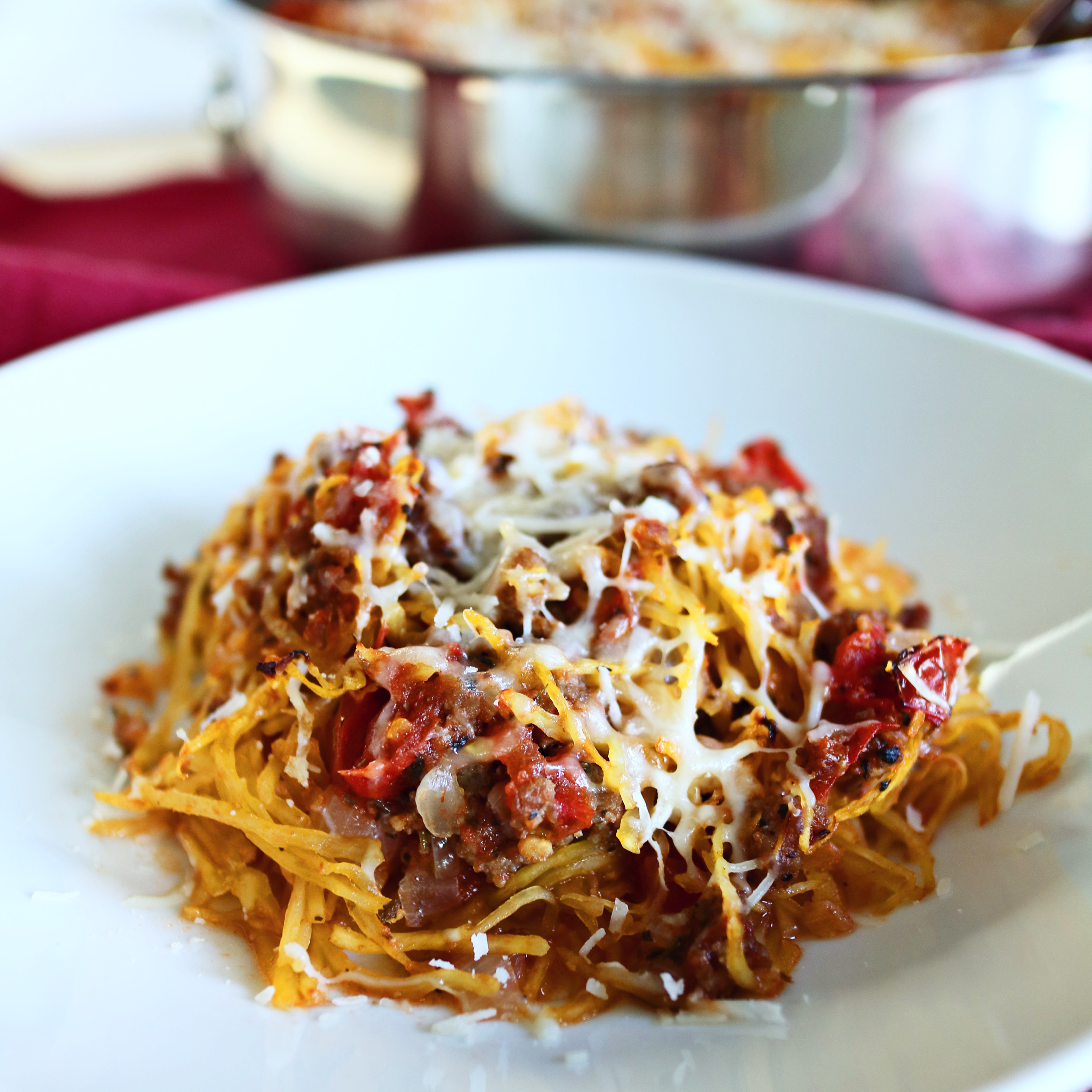 Spaghetti squash with meaty tomato sauce