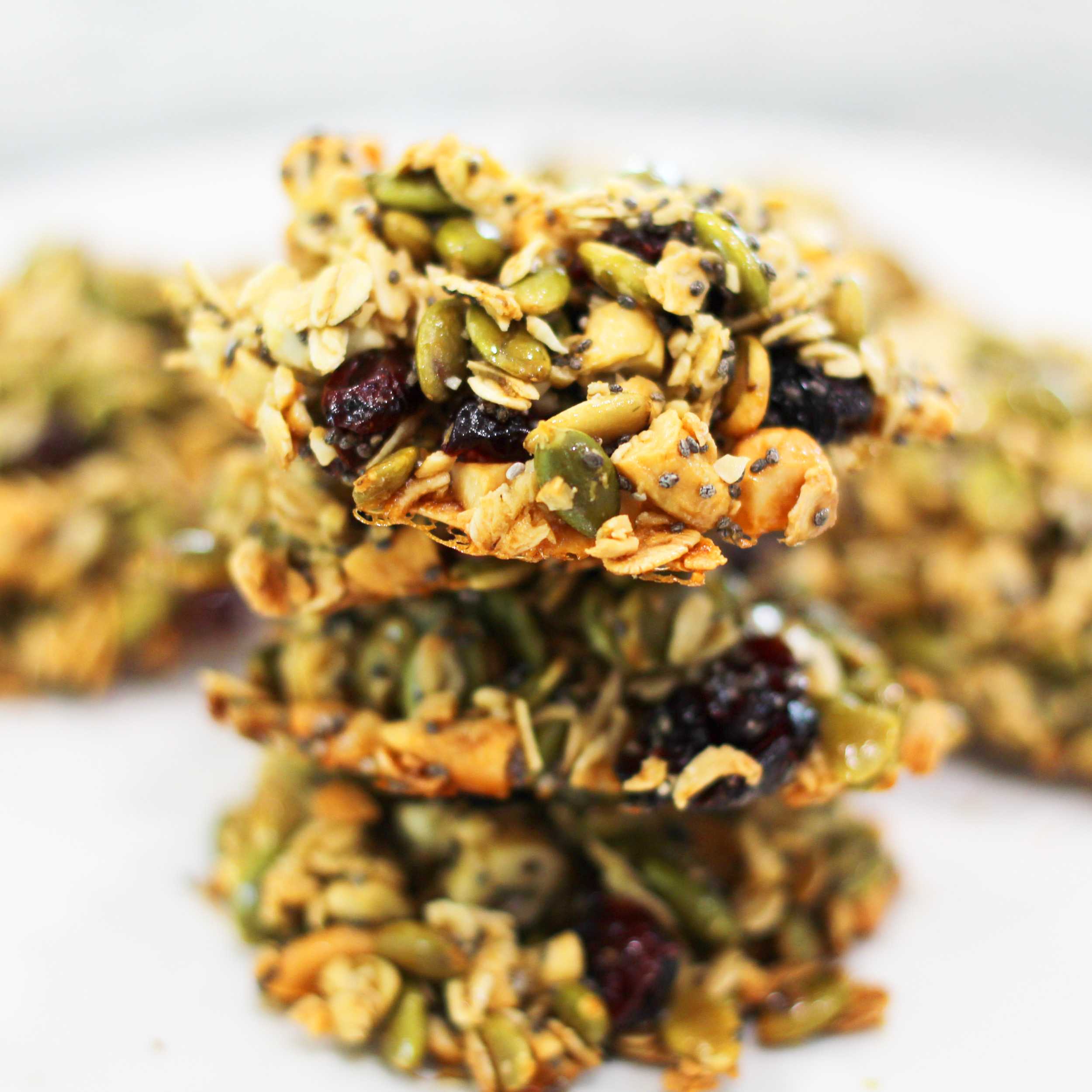 Crunchy cranberry cookie with oats, nuts, seeds, and sweet cranberries