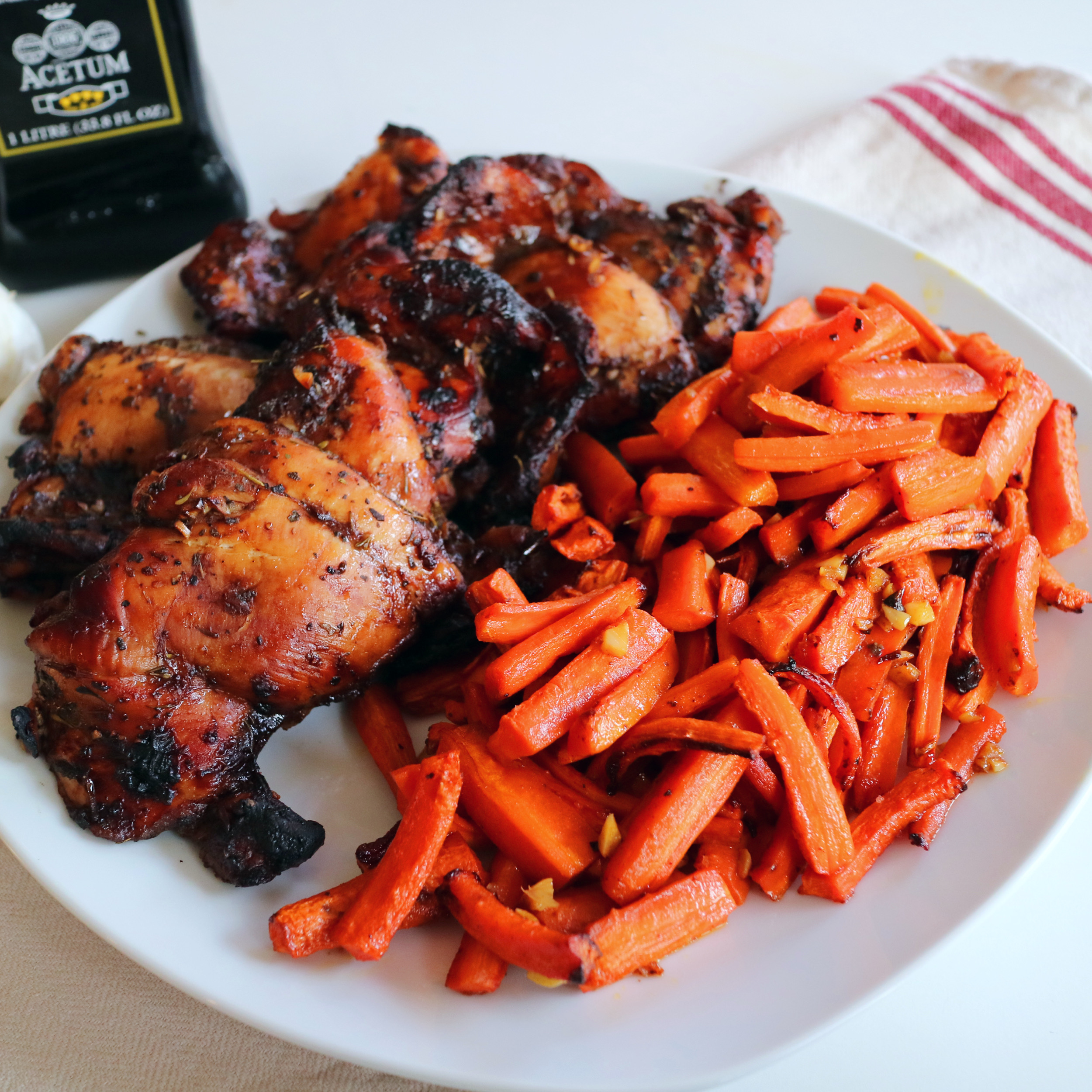 Roasted balsamic chicken with buttery roasted carrots and garlic